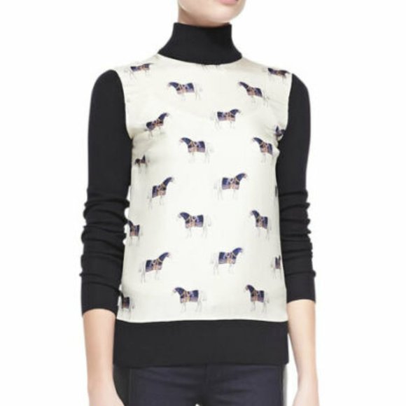 Tory Burch Sweaters - Tory Burch Etty Horse Pony Print Silk & Wool Lightweight Sweater Medium H11972